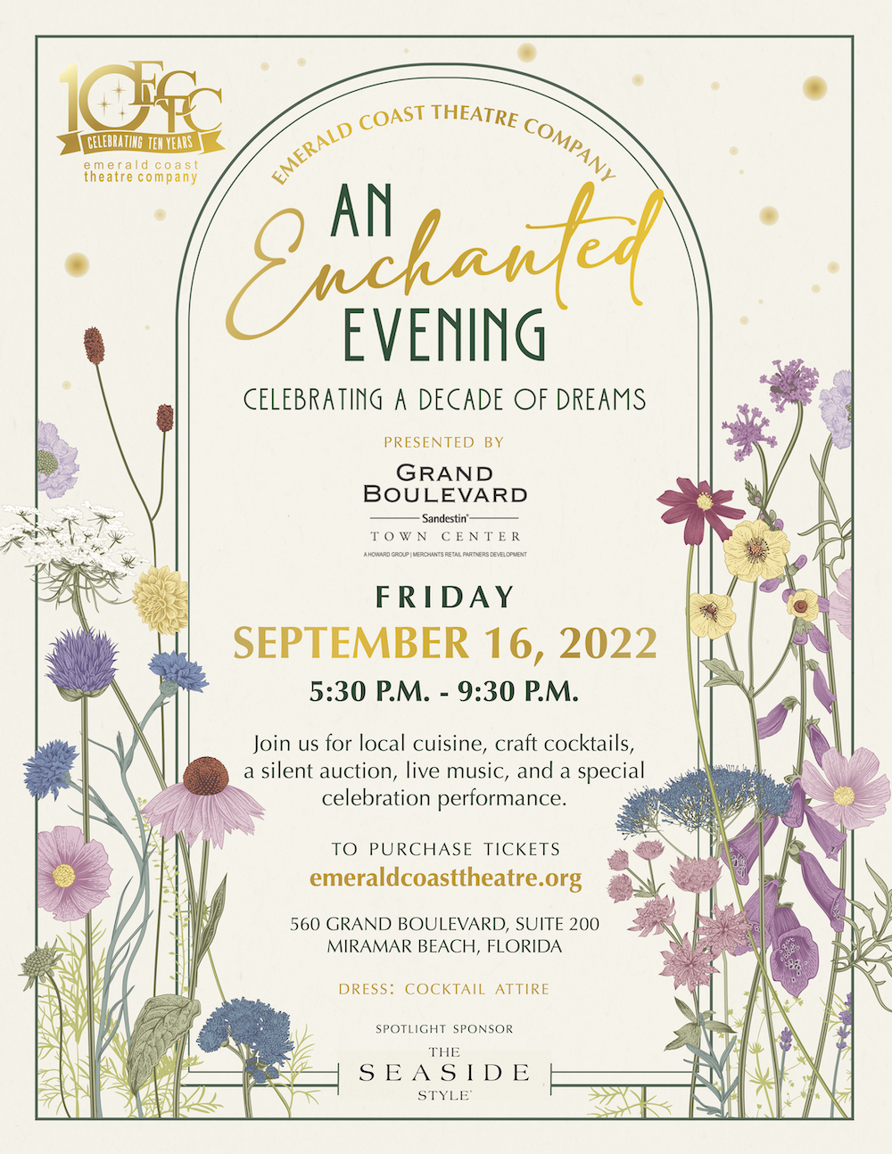 Emerald Coast Theatre Company Celebrates 10-Year Anniversary “An Enchanted Evening: Celebrating a Decade of Dreams” presented by Boulevard at Sandestin® – Proffitt PR | Reaching Your Target Market
